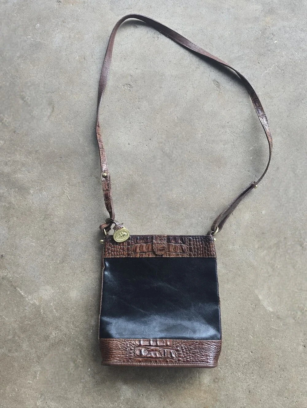 Vintage Brahmin Croc Embossed Leather Bag Crossbody Shoulder Brown Black